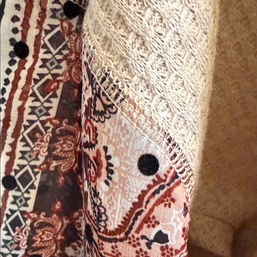 Gypsies & Moondust Boho Paisley Sleeve Waffle Knit Top Large Oversized - Picture 10 of 11